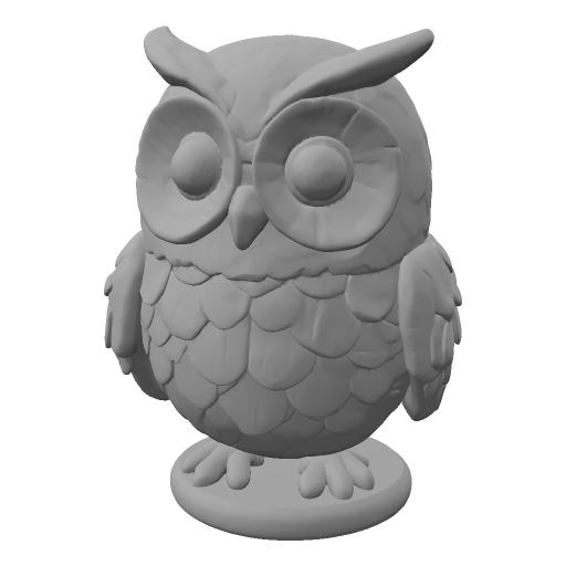 A real Fomrix text-generated owl figurine with layered feathers and a round base