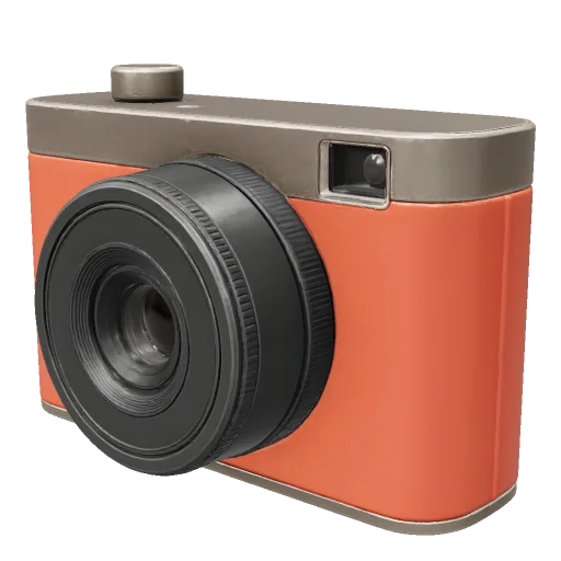 Unedited Fomrix retro camera model with a prominent lens and textured body