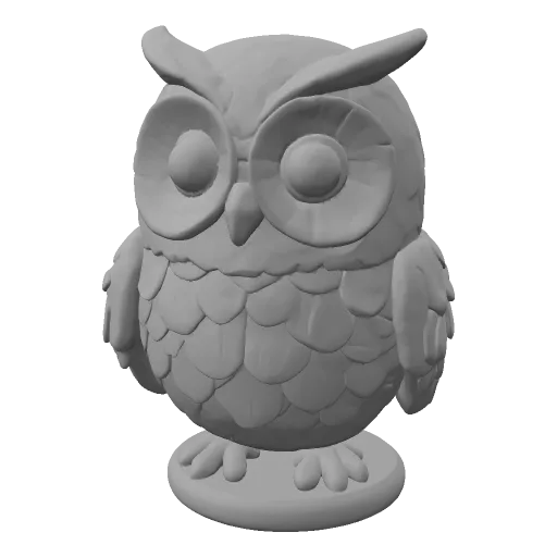A real Fomrix text-generated owl figurine with layered feathers and a round base